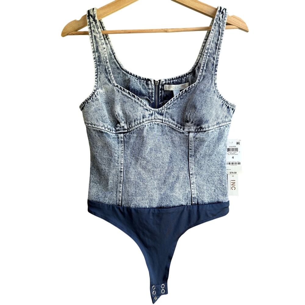New CULPOS x INC Denim Sleeveless Bodysuit Acid Wash Y2K Festival Retro 90s Sz 4